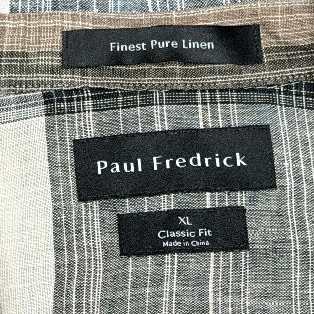 Paul Fredrick Button Down Shirt Mens XL Multicolor Plaid Pure Linen Classic Fit - Picture 4 of 7